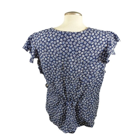 Old Navy Wrap Top Womens Plus XXL Blue Ditsy Floral Flutter Sleeve Side Tie - Picture 4 of 7
